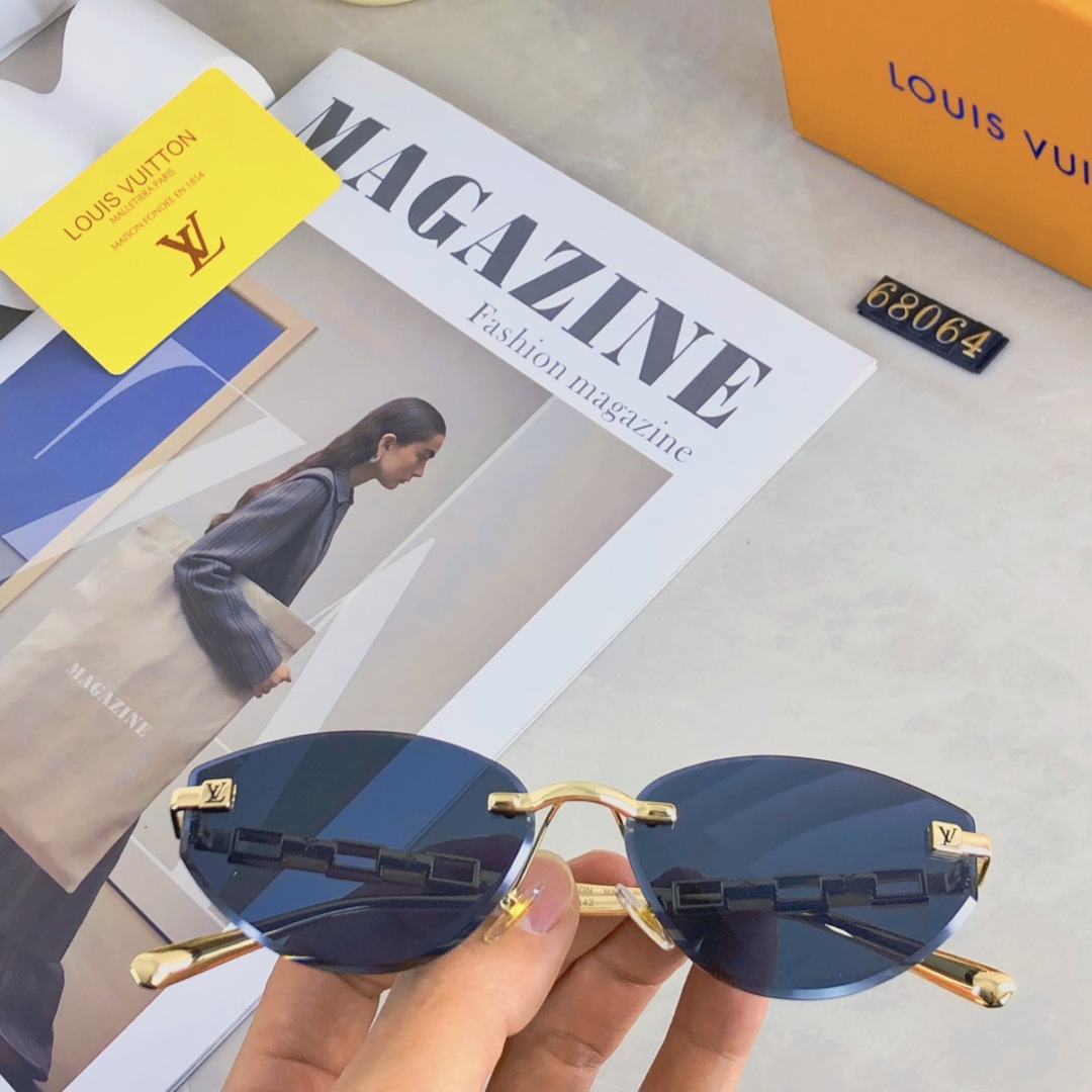 。。Louis vuitton2025时尚个性前卫欧美设计猫眼无框防晒太阳眼镜酷墨镜