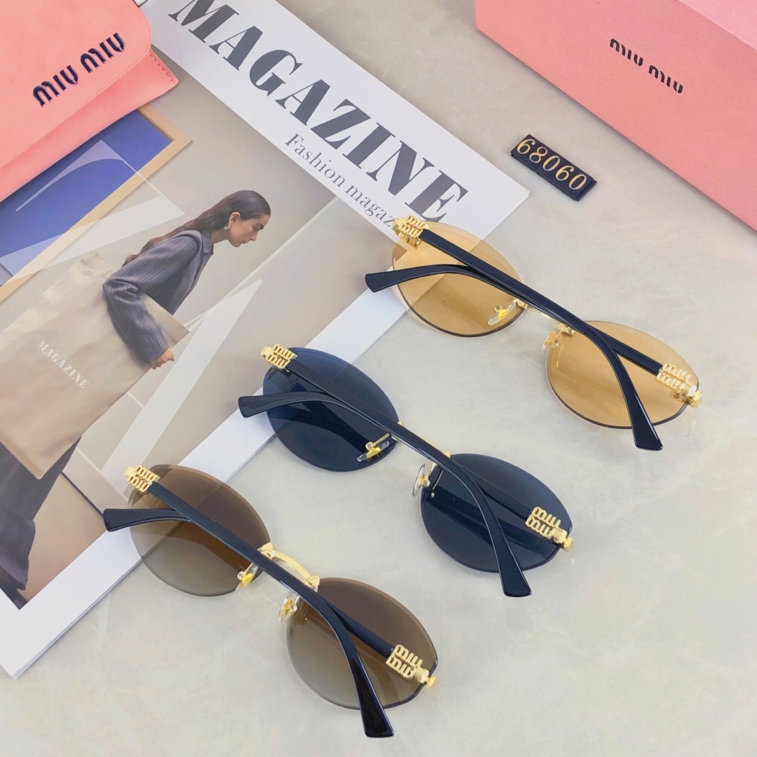 。。miumiu欧美圆框墨镜女高级感时髦眼镜女士开车防紫外线拍照太阳镜潮装饰
