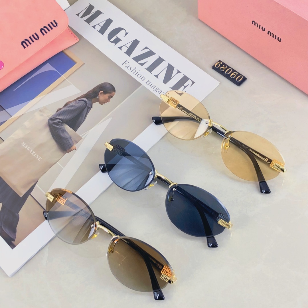 。。miumiu欧美圆框墨镜女高级感时髦眼镜女士开车防紫外线拍照太阳镜潮装饰