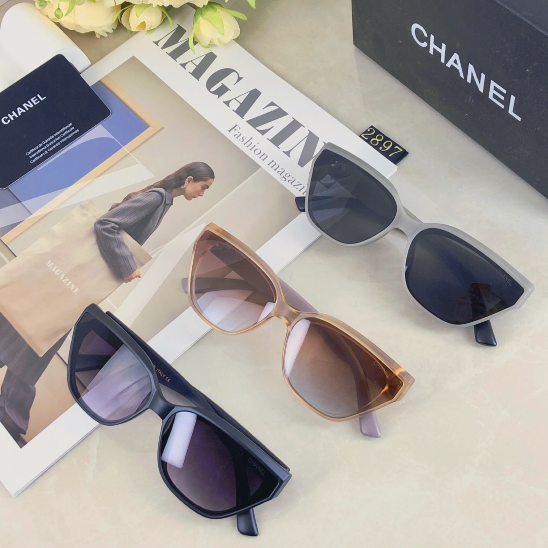。。Chanel韩系ins新款时尚猫眼墨镜女复古高级感防晒太阳镜圆脸显瘦