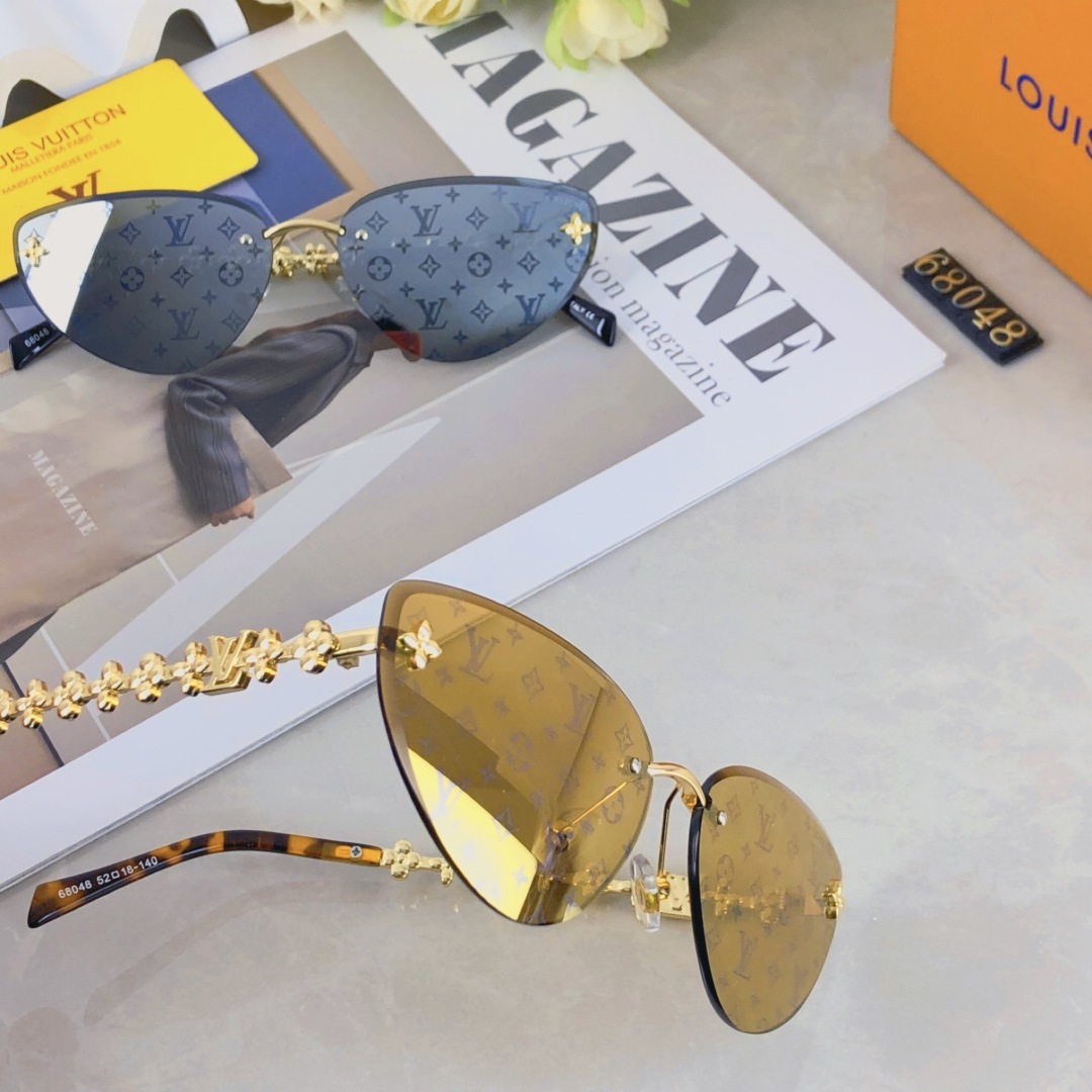 。。Louis vuitton2025款欧美奢华女无框显瘦百搭太阳眼小红书四叶草街拍墨镜
