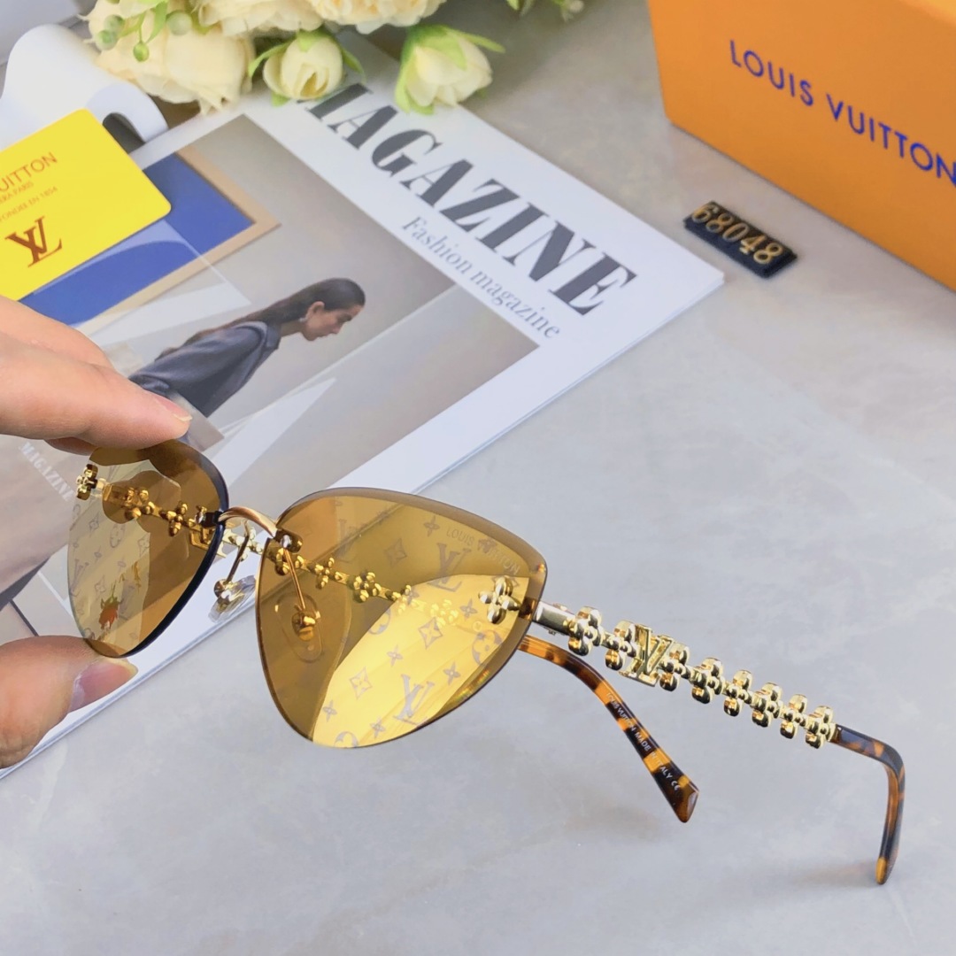 。。Louis vuitton2025款欧美奢华女无框显瘦百搭太阳眼小红书四叶草街拍墨镜
