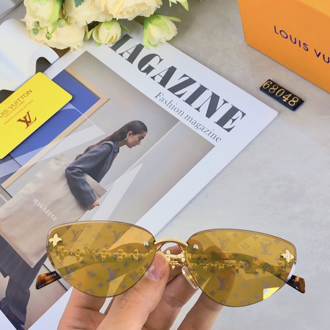 。。Louis vuitton2025款欧美奢华女无框显瘦百搭太阳眼小红书四叶草街拍墨镜