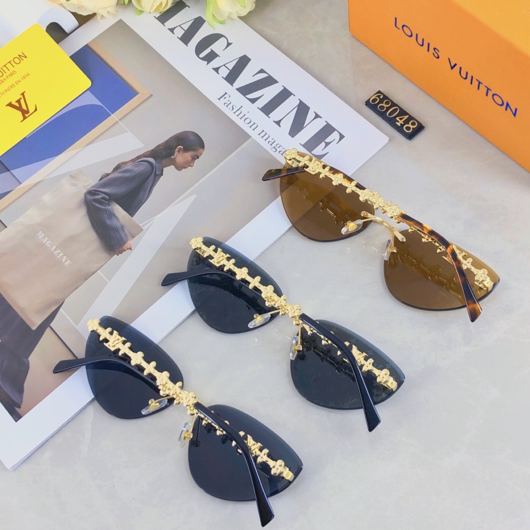 。。Louis vuitton2025款欧美奢华女无框显瘦百搭太阳眼小红书四叶草街拍墨镜