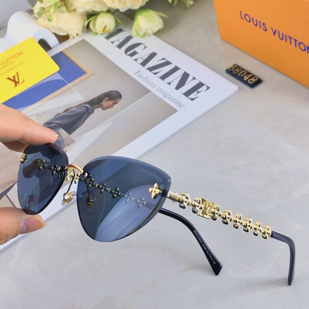 。。Louis vuitton2025款欧美奢华女无框显瘦百搭太阳眼小红书四叶草街拍墨镜