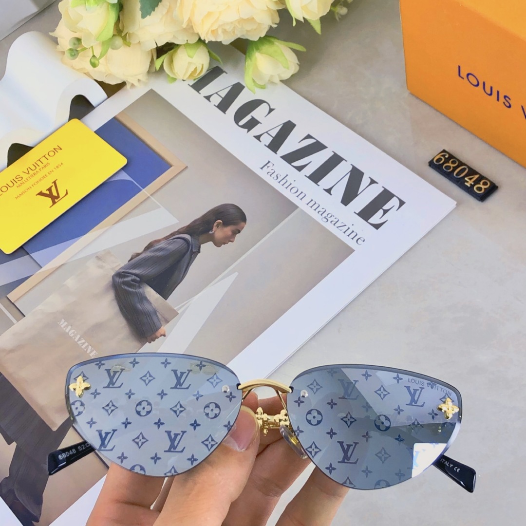 。。Louis vuitton2025款欧美奢华女无框显瘦百搭太阳眼小红书四叶草街拍墨镜