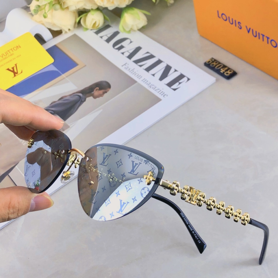 。。Louis vuitton2025款欧美奢华女无框显瘦百搭太阳眼小红书四叶草街拍墨镜