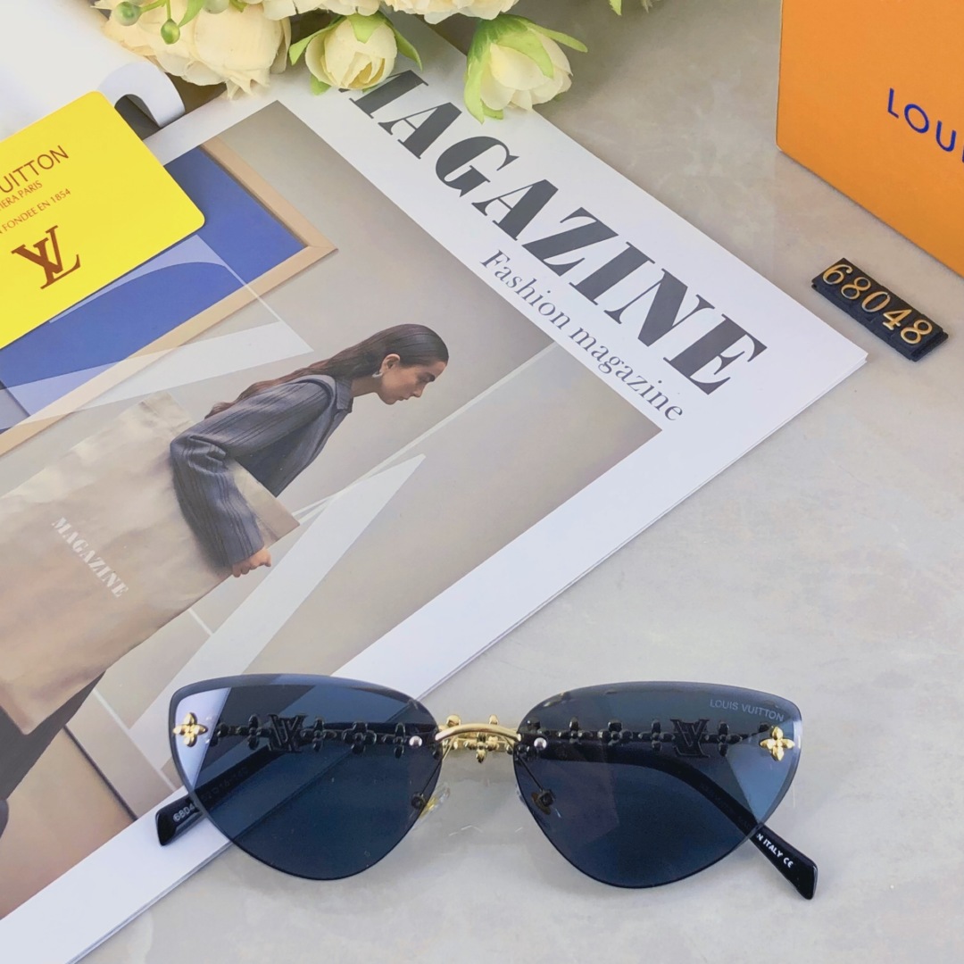 。。Louis vuitton2025款欧美奢华女无框显瘦百搭太阳眼小红书四叶草街拍墨镜