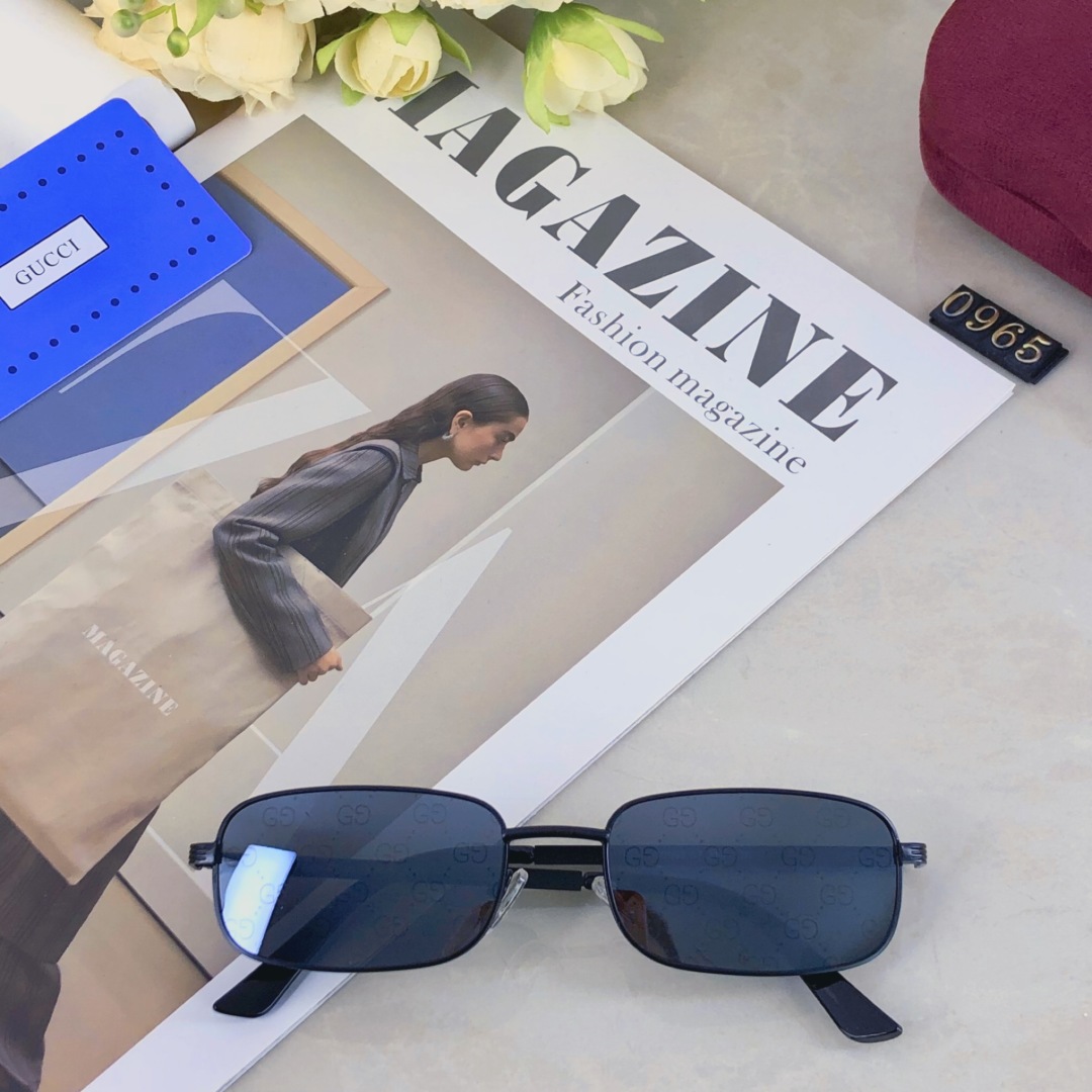。。Gucci2025新款长方形小框金属太阳眼镜男女韩版原宿风复古百搭墨镜