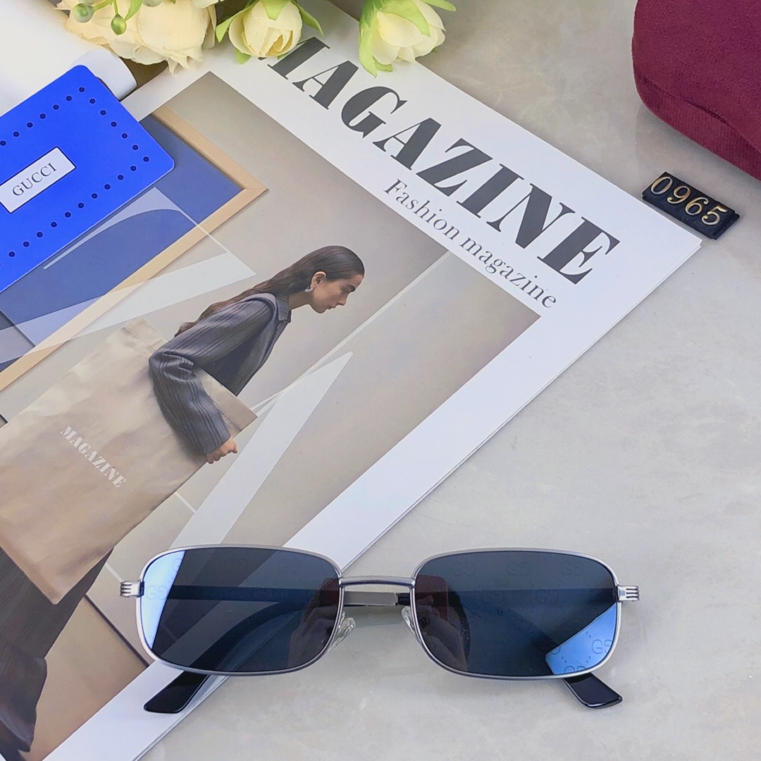 。。Gucci2025新款长方形小框金属太阳眼镜男女韩版原宿风复古百搭墨镜