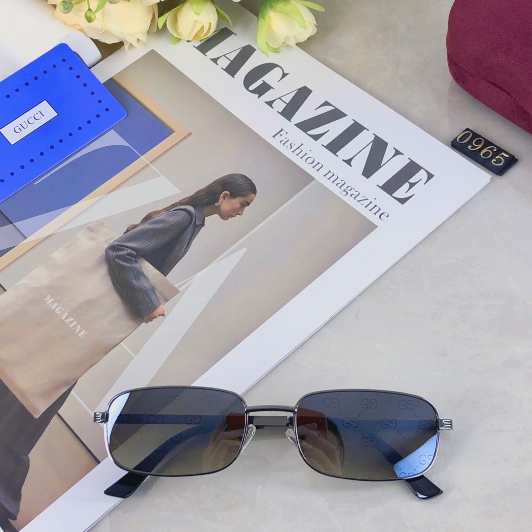 。。Gucci2025新款长方形小框金属太阳眼镜男女韩版原宿风复古百搭墨镜