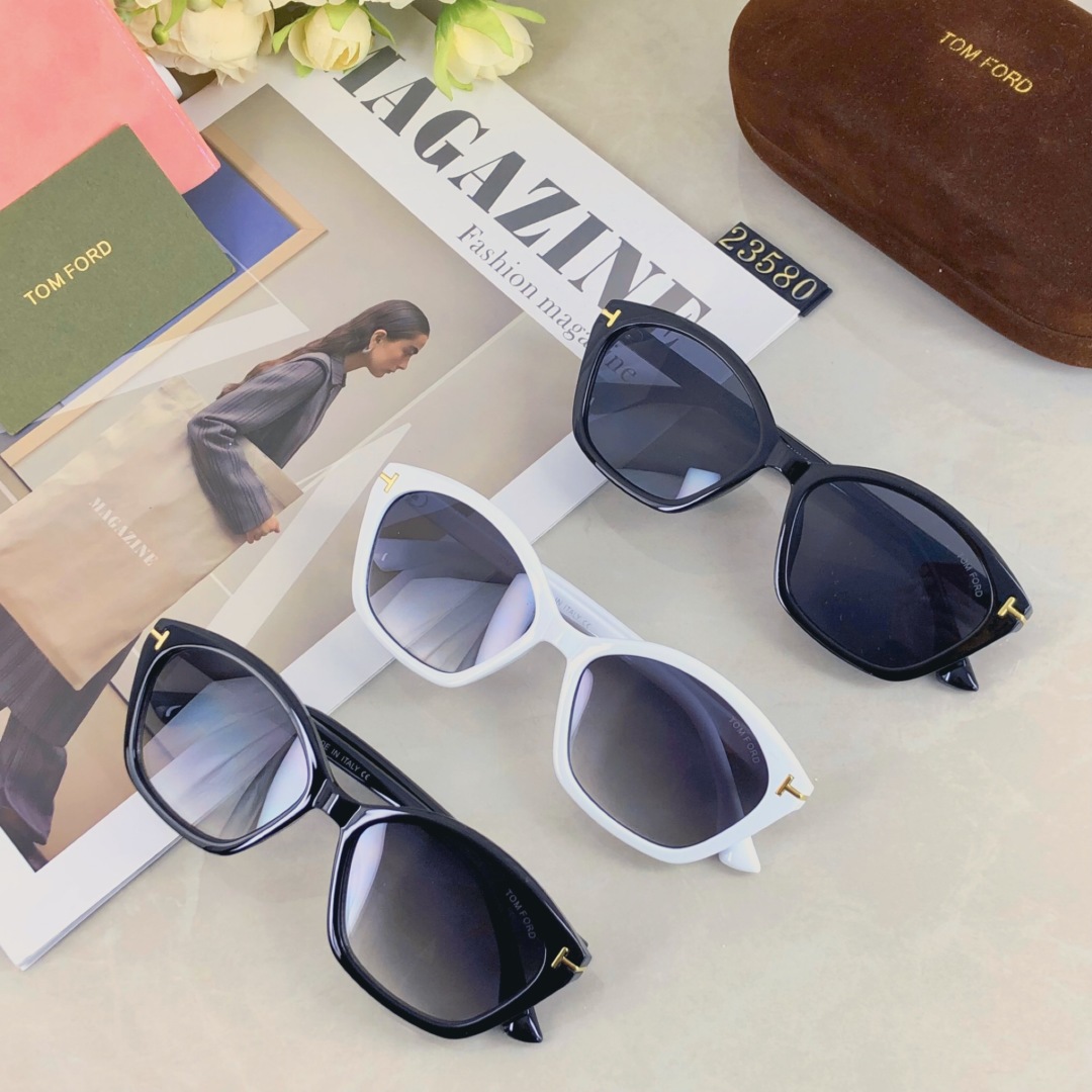 。。Tom Ford猫眼墨镜女潮白色小脸高级感小框方圆脸防紫外线太阳眼镜韩版