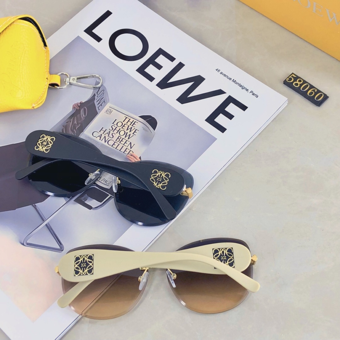 。。Loewe椭圆形无框切边墨镜女新款防紫外线尼龙镜片辣妹显脸小太阳镜