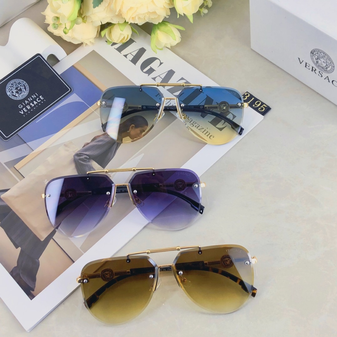 。。Versace2025新款经典金属无框男太阳镜时尚潮流开车驾驶防紫外线墨镜