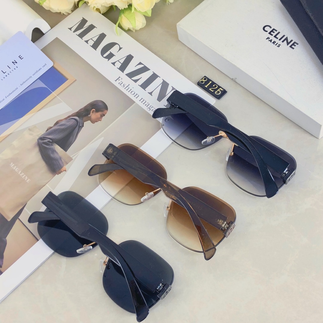。。Celine2025新款无框切边尼龙墨镜女防紫外线高级感时尚大框显瘦太阳眼镜