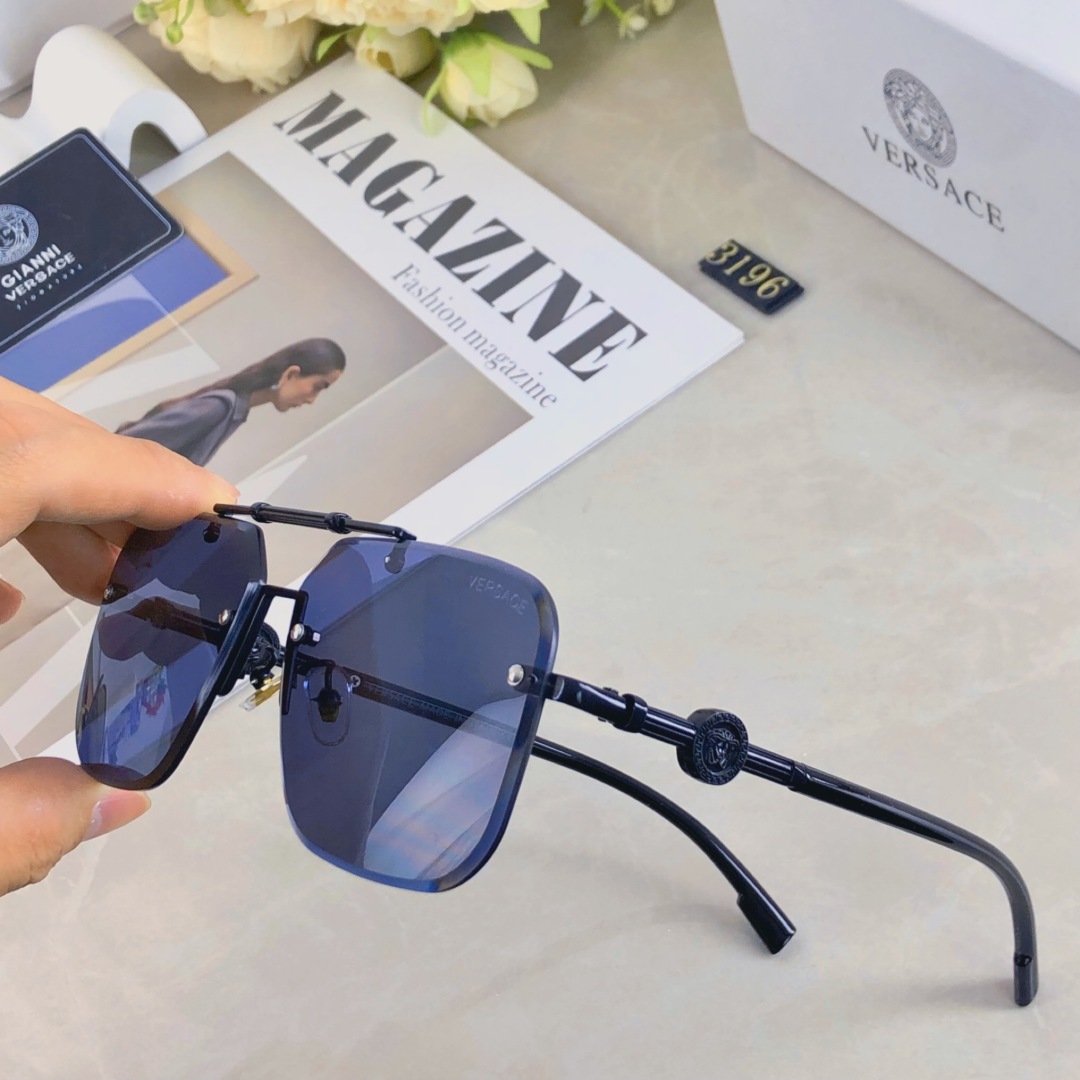 。。Versace2025新款经典金属方形半框男太阳镜时尚潮流开车驾驶防紫外线墨镜
