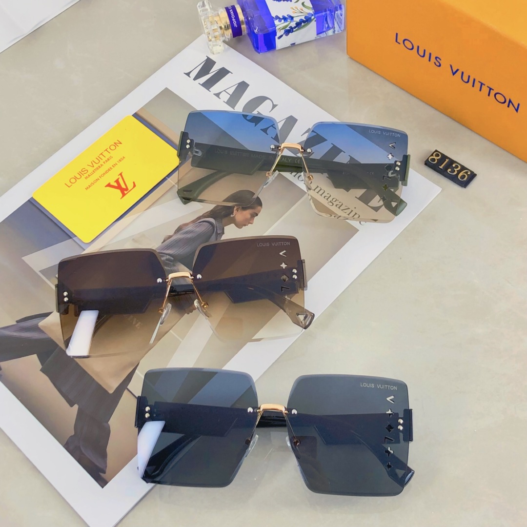 。。LouisVuitton高级感方形无框切边太阳镜网红个性新潮酷墨镜女大脸显瘦时尚眼镜