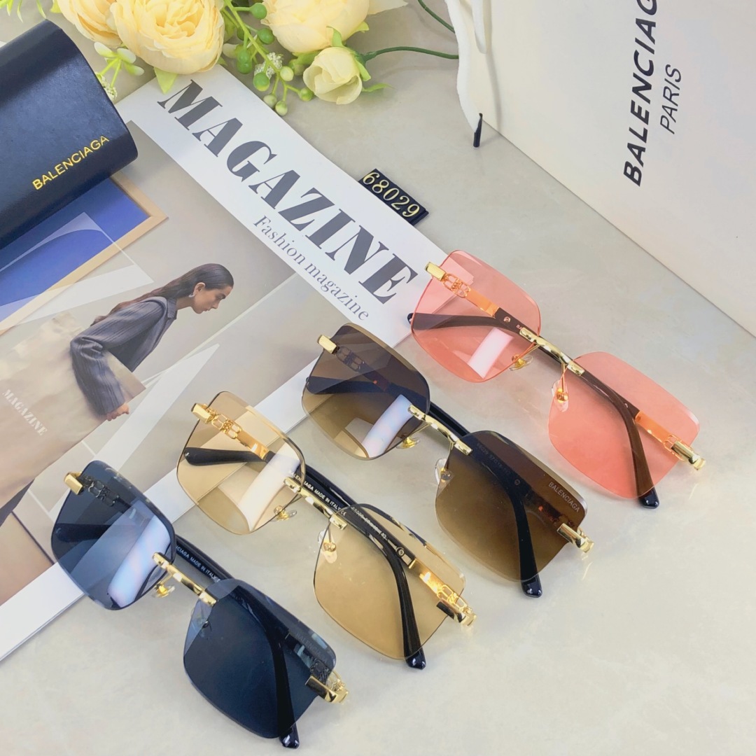 。。BalenCiag*无框太阳镜男切边方形小框眼镜欧美风时尚复古气质时髦防晒墨镜女