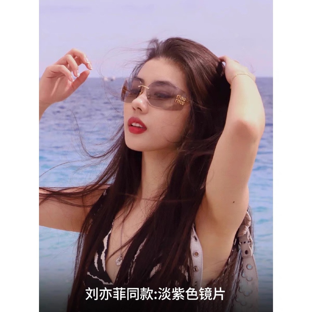 。。miumi*欧美时尚高级无框太阳镜 潮流ins小红书同款墨镜高级感太阳眼镜