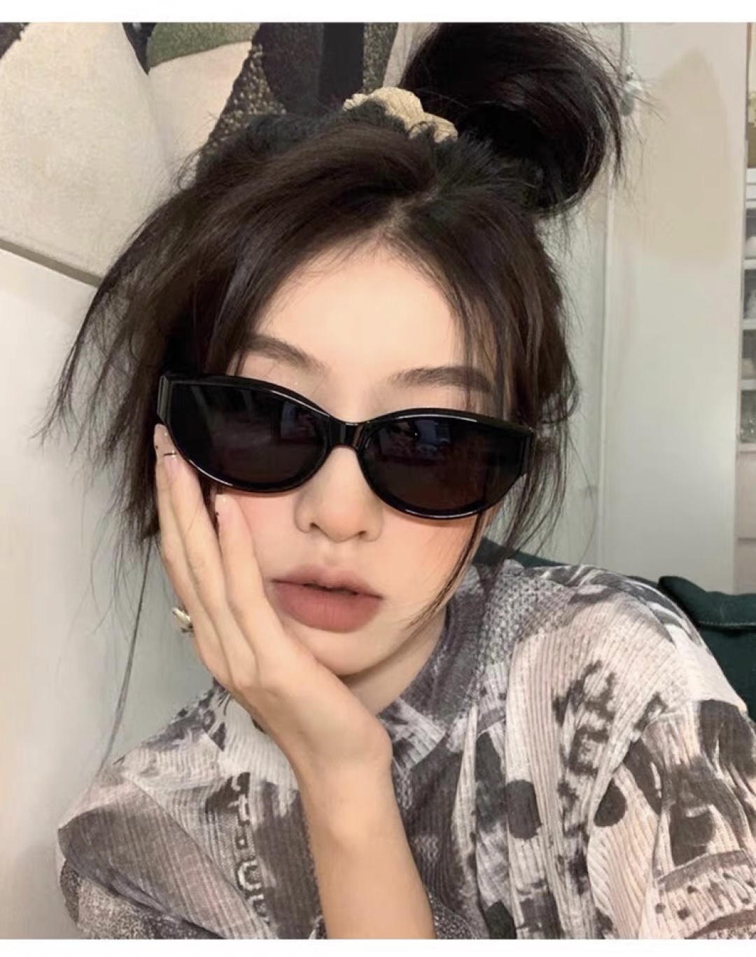 。。Chane*复古猫眼墨镜女百搭高级感新款网红凹造型太阳镜防紫外线