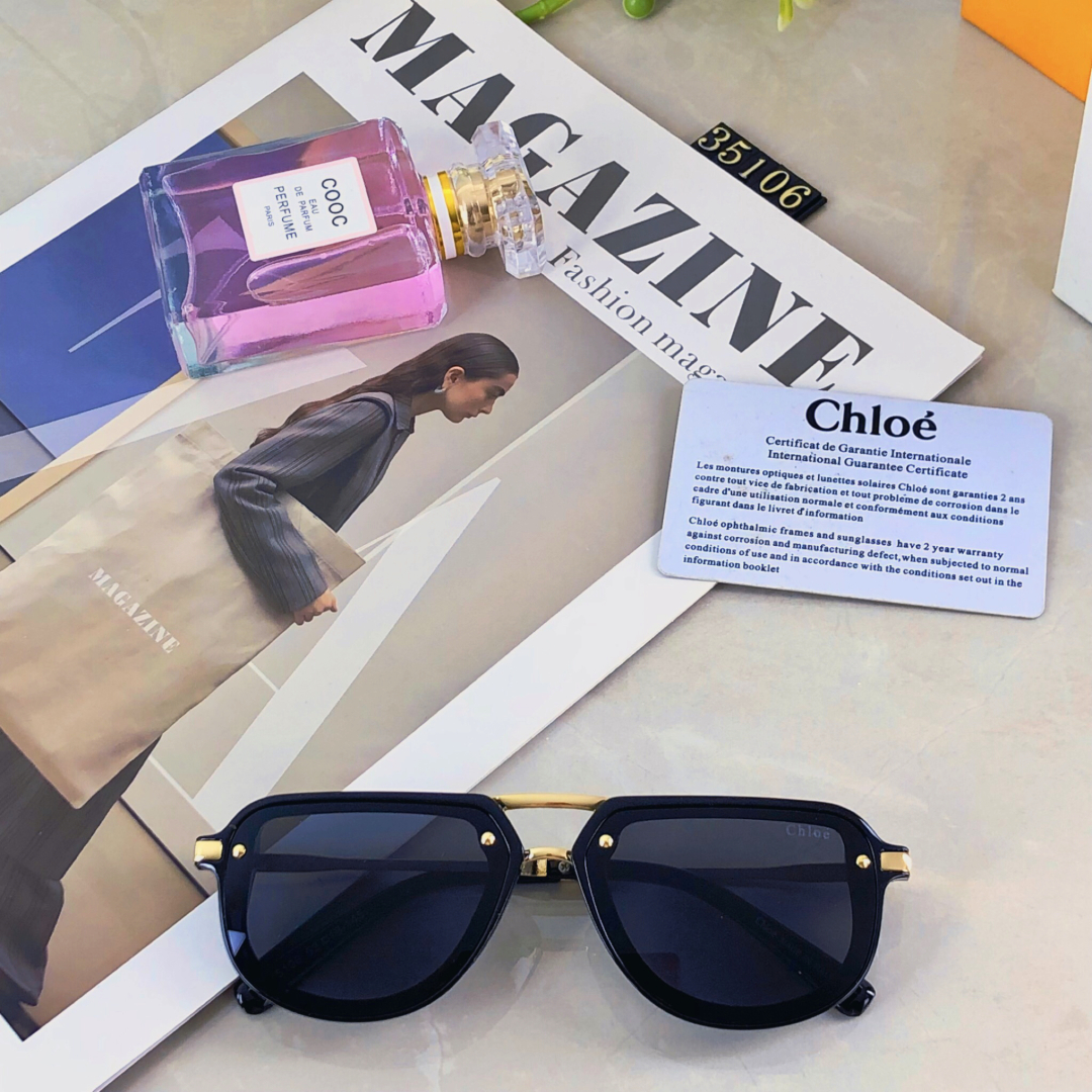 🔥🔥Chlo*新款时尚方框复古双梁欧美轻奢飞行员太阳镜 ins网红同款
