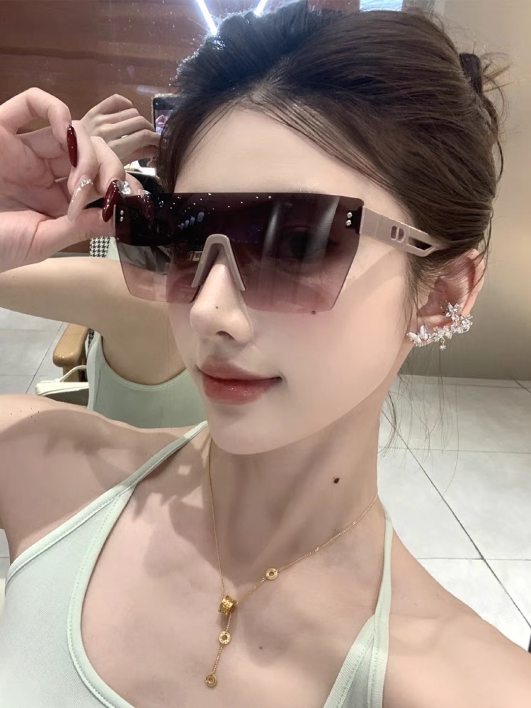 🔥🔥Dio*墨镜女一体式连体镜片大框辣妹网红款欧美风无框防晒遮阳太阳眼镜