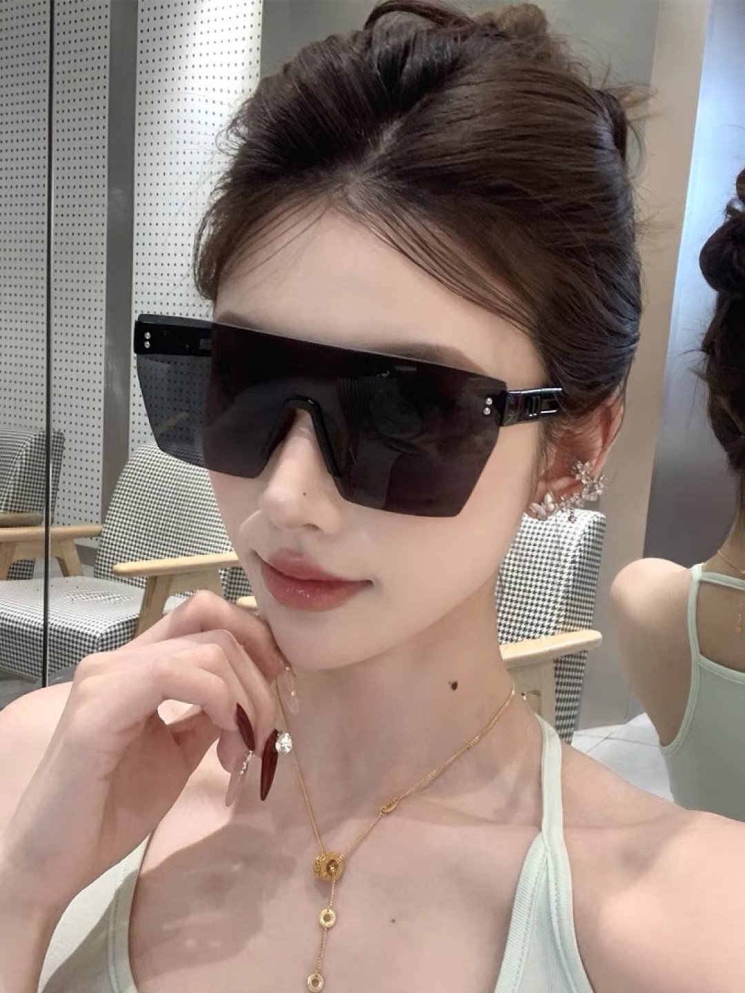🔥🔥Dio*墨镜女一体式连体镜片大框辣妹网红款欧美风无框防晒遮阳太阳眼镜