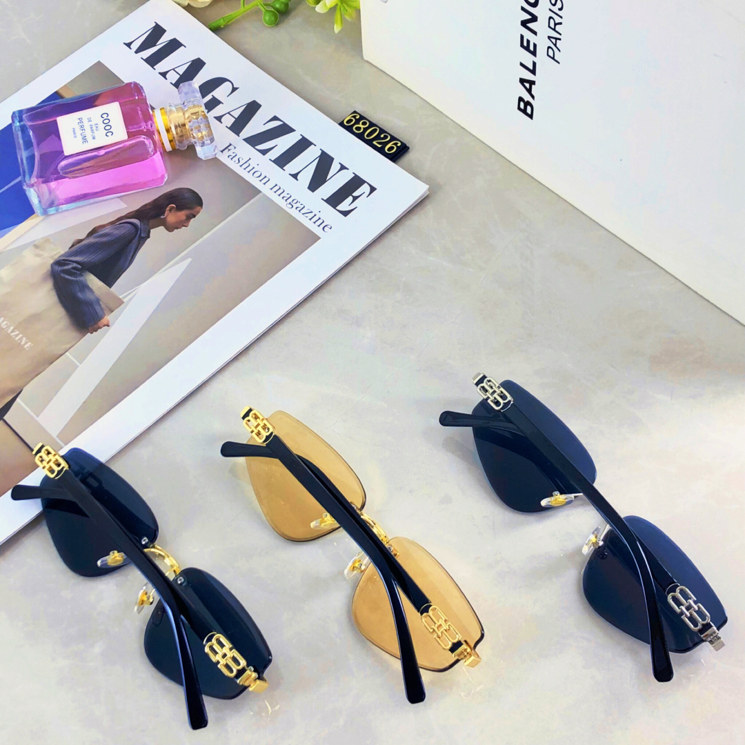 。。Balenciag*无框切边小脸墨镜女潮高级网感复古猫眼多边形太阳镜2025新款