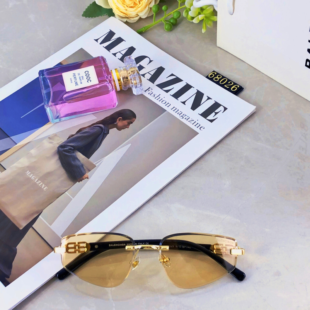 。。Balenciag*无框切边小脸墨镜女潮高级网感复古猫眼多边形太阳镜2025新款
