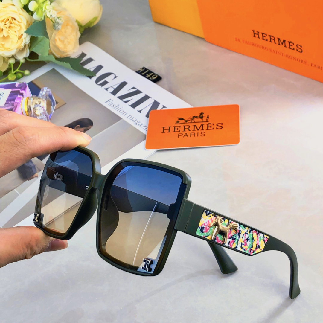 。。Herme*高级感墨镜女大脸显瘦拍照凹造型ins潮太阳眼镜防紫外线方形黑色
