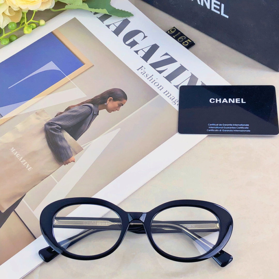 🔥🔥Chane*美式小椭圆眼镜近视女时髦高级感超轻素颜装饰平光眼睛镜架防蓝光