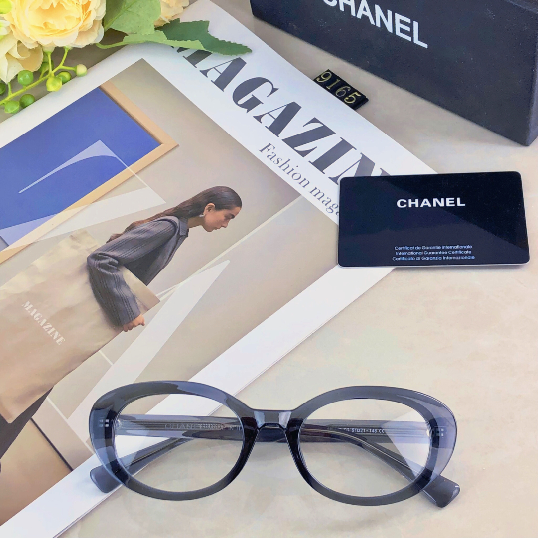 🔥🔥Chane*美式小椭圆眼镜近视女时髦高级感超轻素颜装饰平光眼睛镜架防蓝光