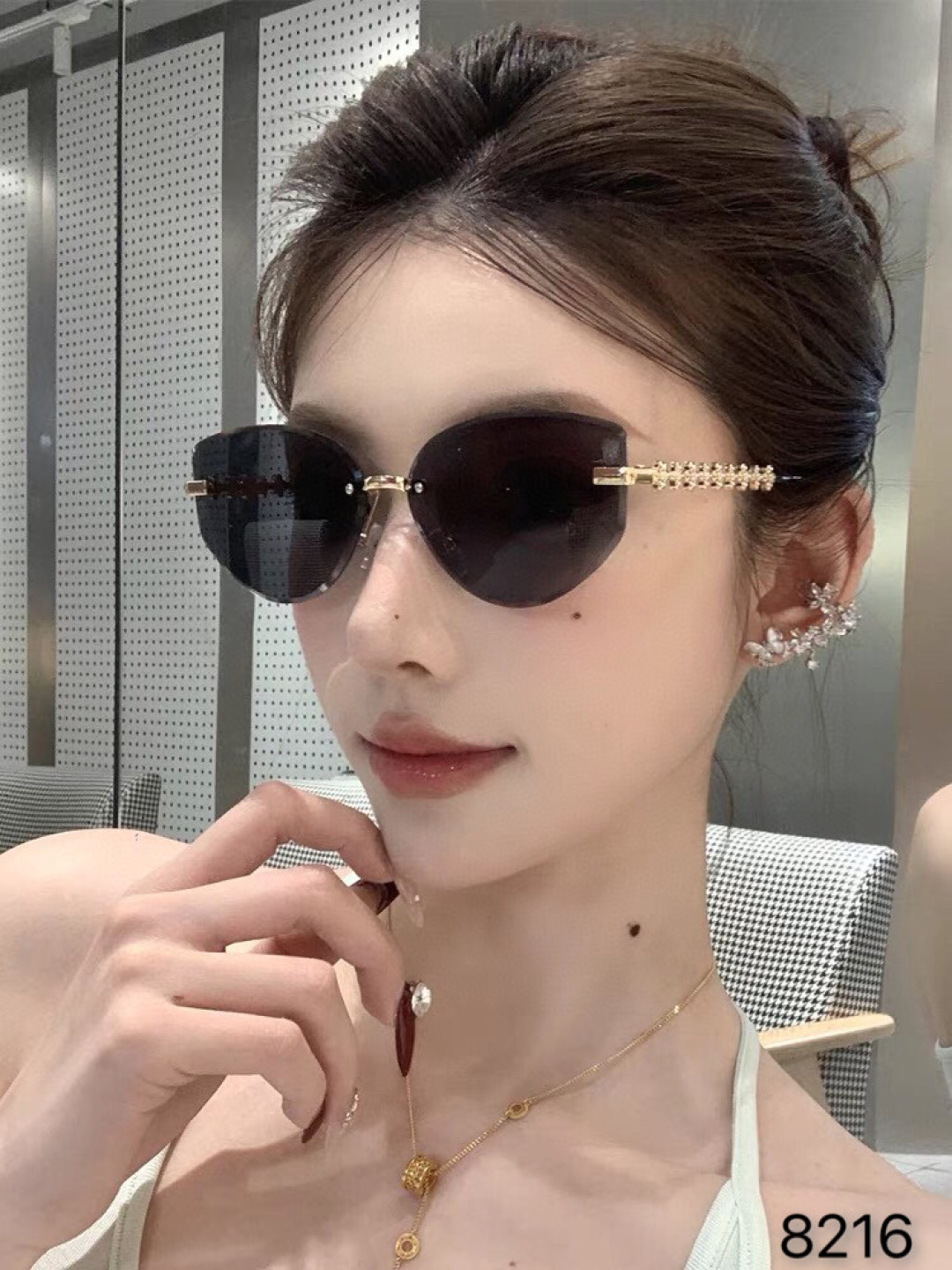 。。Louis vuitto*2025新款无框猫眼墨镜女欧美风网红款复古辣妹y2k海边街拍太阳镜