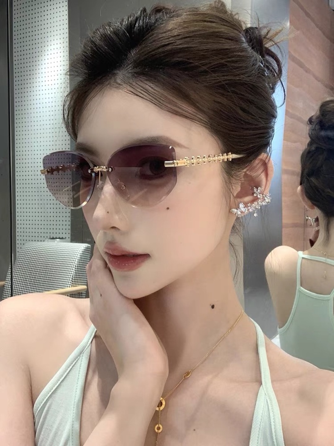 。。Louis vuitto*2025新款无框猫眼墨镜女欧美风网红款复古辣妹y2k海边街拍太阳镜