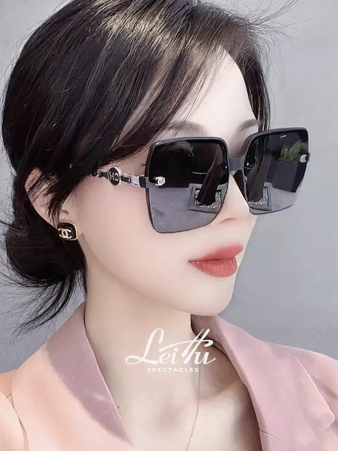 。。Chane*小香气质网红街拍女款墨镜时尚百搭复古防紫外线黑色潮流方框
