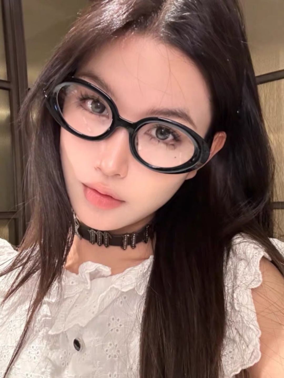 🔥🔥Chane*复古素颜神器椭圆形Y2K配有度数黑框小脸小框平面镜女近视眼镜架