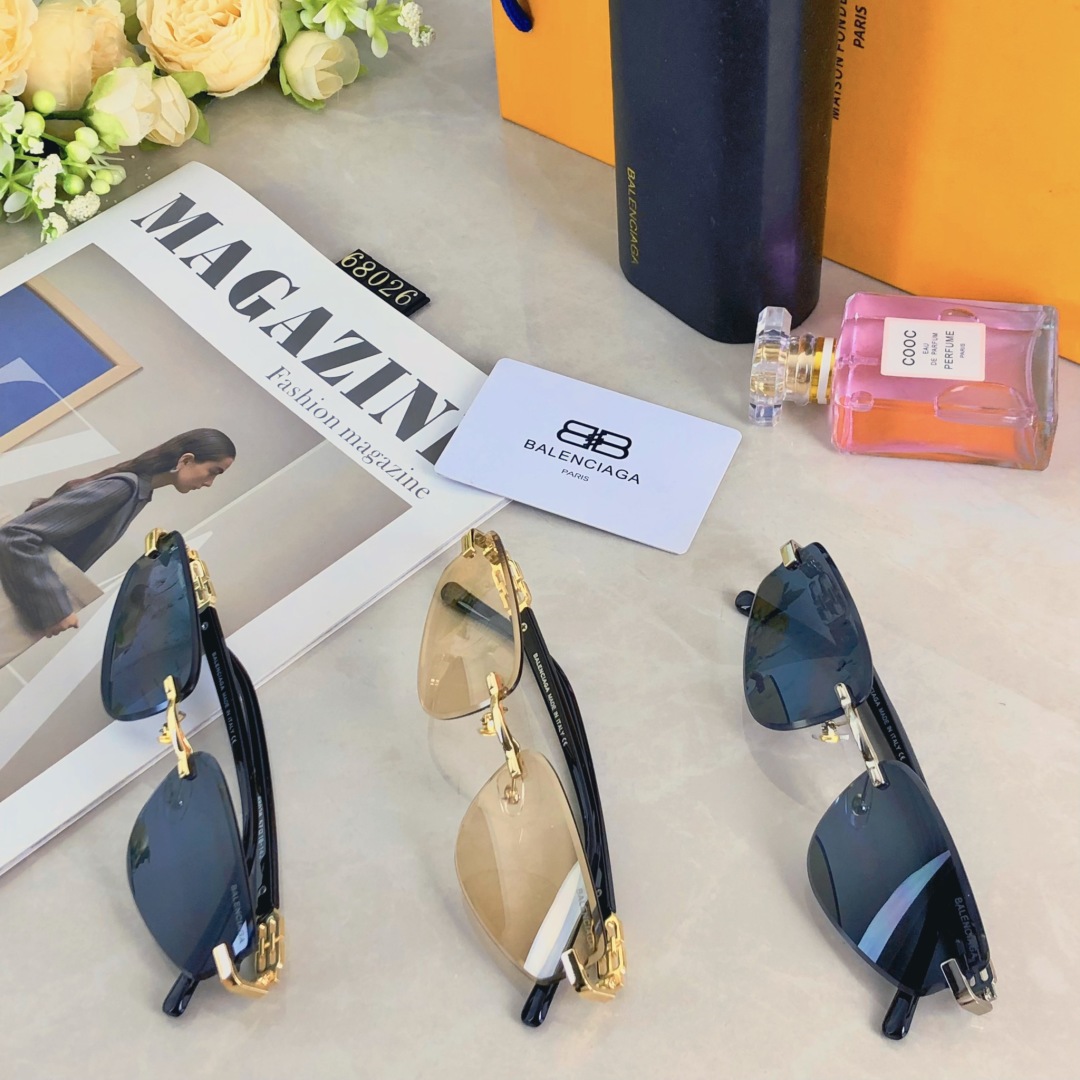 。。Balenciag*前卫太阳眼镜街拍凹造型无边框窄框小脸太阳眼镜