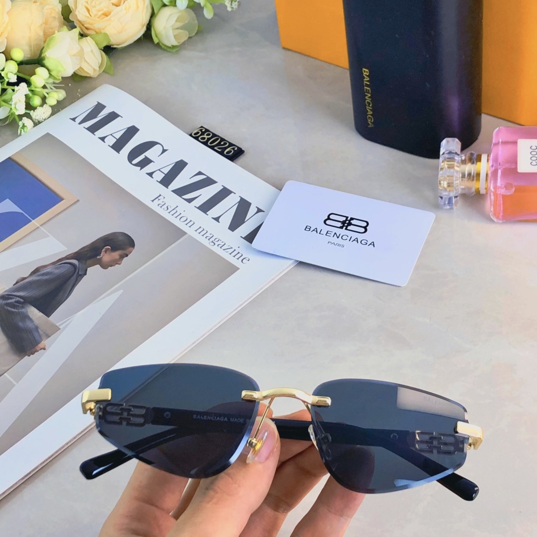 。。Balenciag*前卫太阳眼镜街拍凹造型无边框窄框小脸太阳眼镜