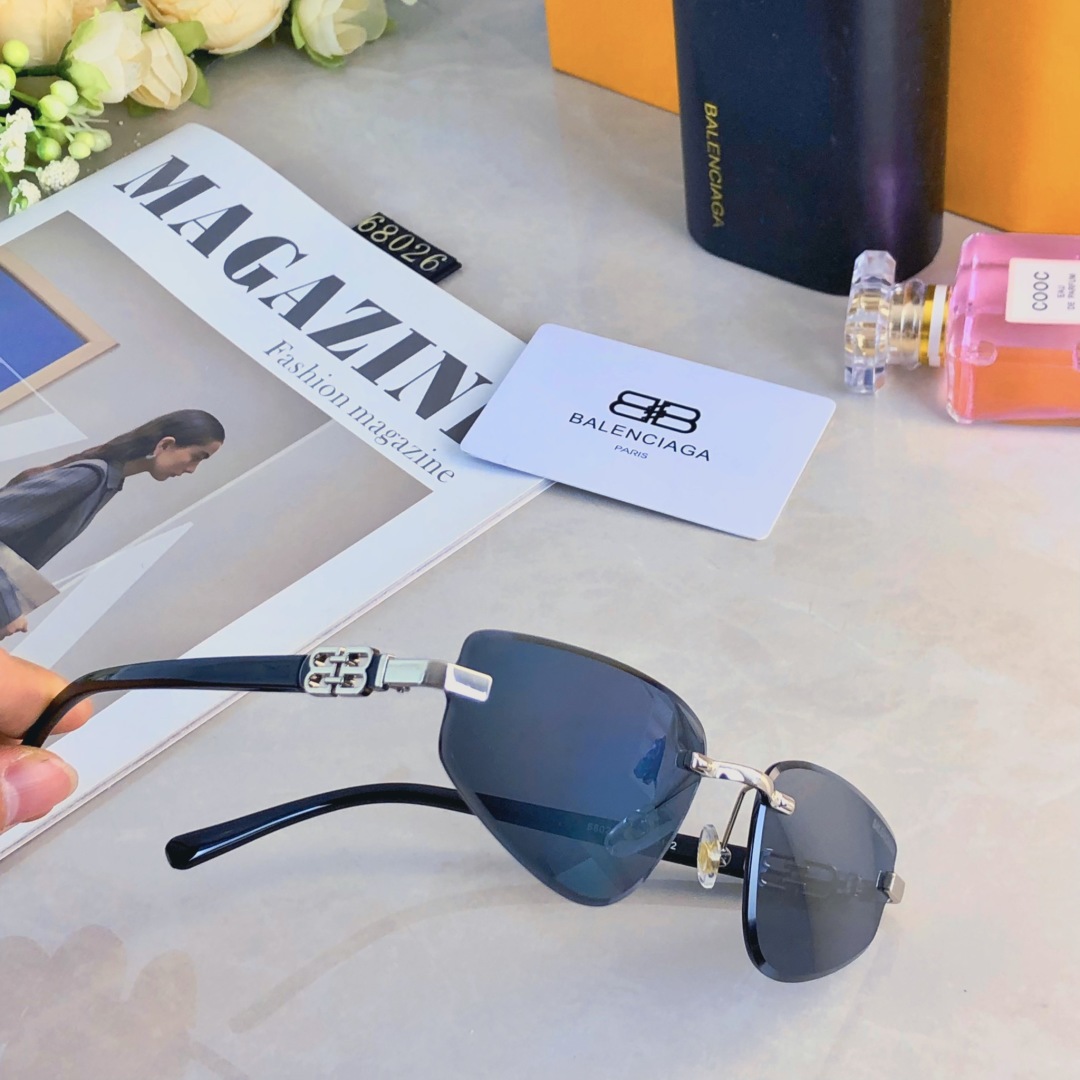 。。Balenciag*前卫太阳眼镜街拍凹造型无边框窄框小脸太阳眼镜