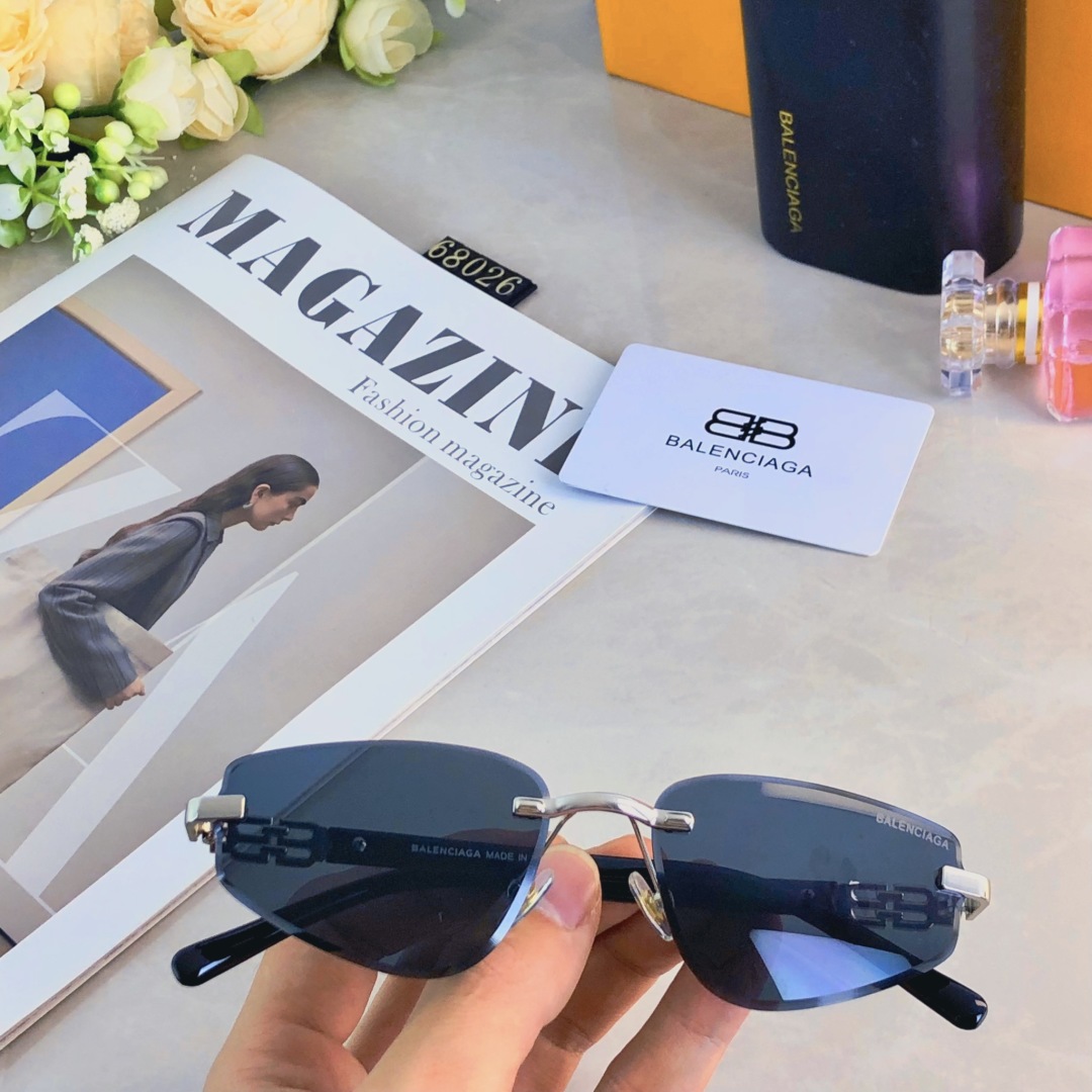 。。Balenciag*前卫太阳眼镜街拍凹造型无边框窄框小脸太阳眼镜