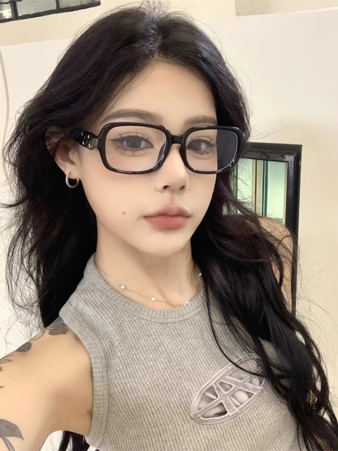 。。韩版方形gm黑框素颜防蓝光平光镜女方圆脸显瘦可配度数近视眼镜框