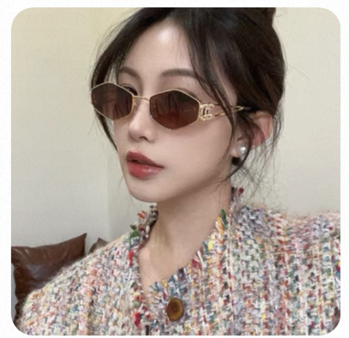 。。Chane*小香风金属边菱形太阳眼镜女欧美风法式墨镜韩版拍照显瘦高级感