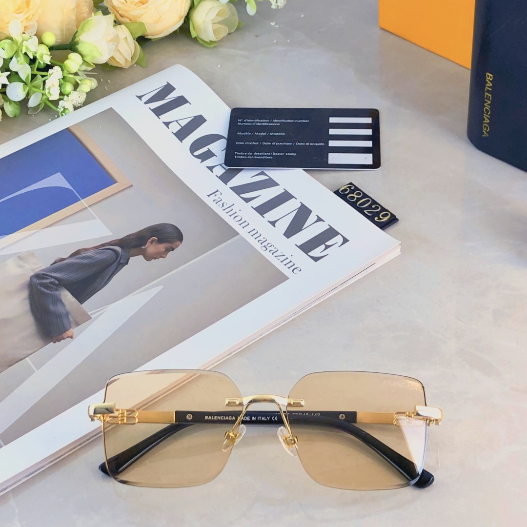 。。Balenciag*方形无框太阳镜女大脸简约休闲时尚墨镜街拍潮流浅色眼镜