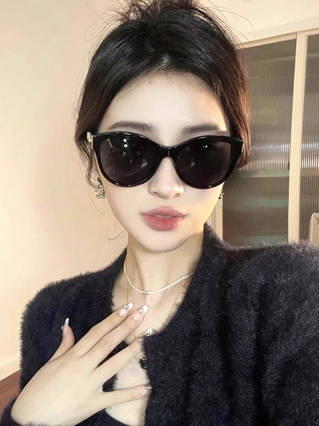 。。Chane*时尚潮流太阳镜爱心装饰小香风女士素颜神器墨镜时尚百搭显脸小