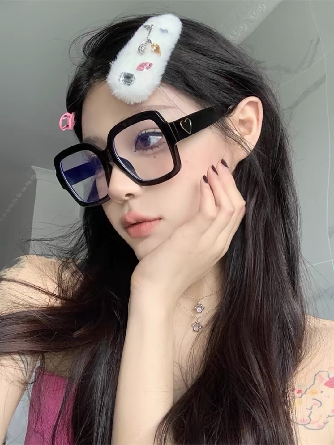。。Chane*超大框素颜近视眼镜女韩版潮黑框高级感大脸显瘦可配度数眼睛框架