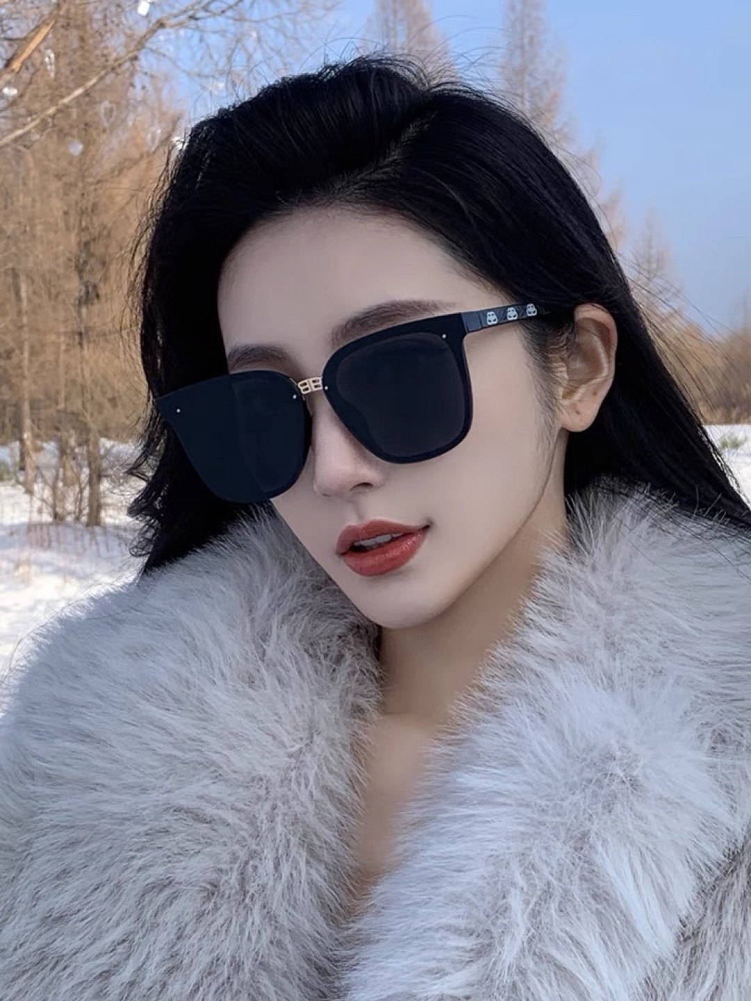 。。Balenciag*墨镜女高级感防紫外线新款无框圆脸显瘦ins网红潮街拍个性太阳镜