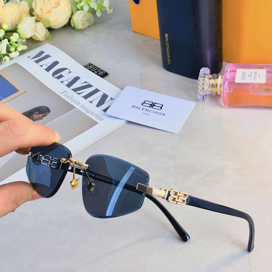 。。Balenciag*前卫太阳眼镜街拍凹造型无边框窄框镜片小脸y2k太阳眼镜