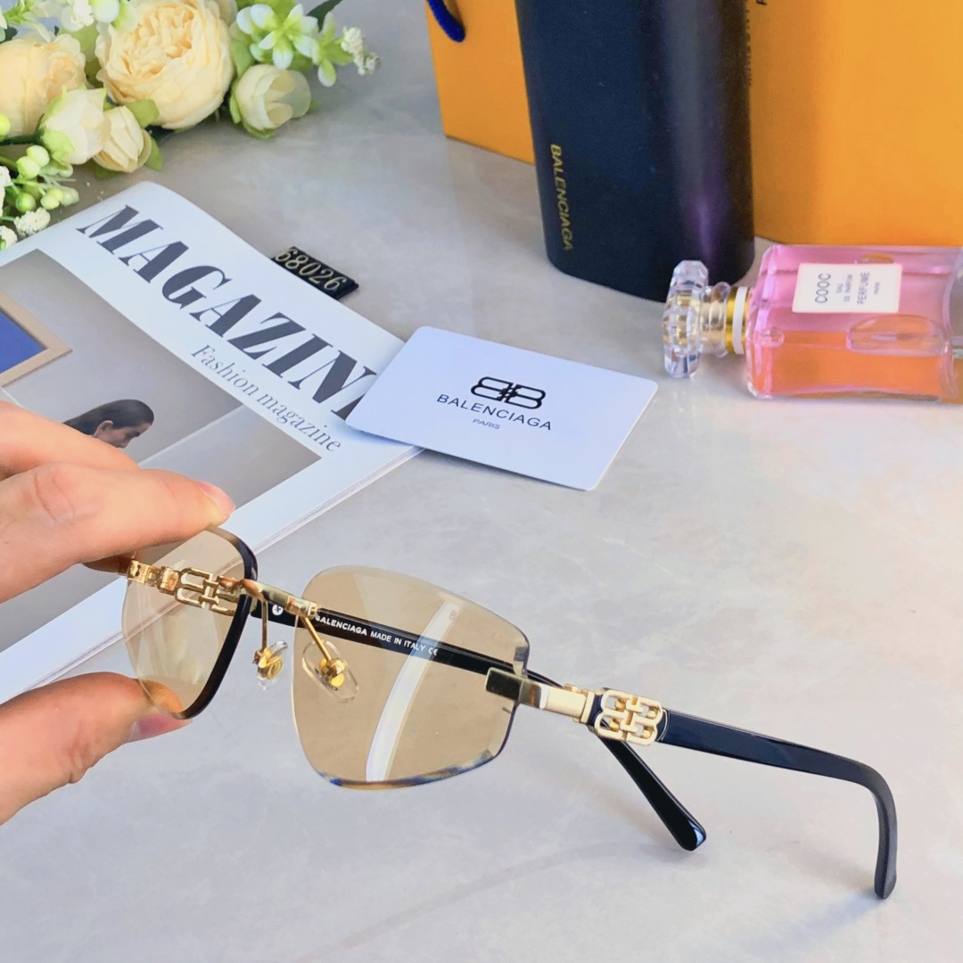。。Balenciag*前卫太阳眼镜街拍凹造型无边框窄框镜片小脸y2k太阳眼镜
