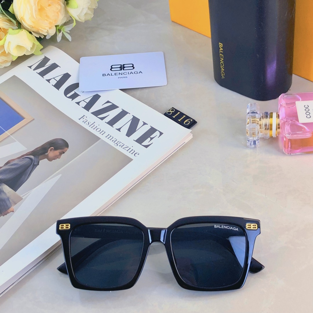 。。Balenciag*复古方框墨镜女ins高级感网红2025新款防晒遮阳圆脸显瘦太阳镜潮