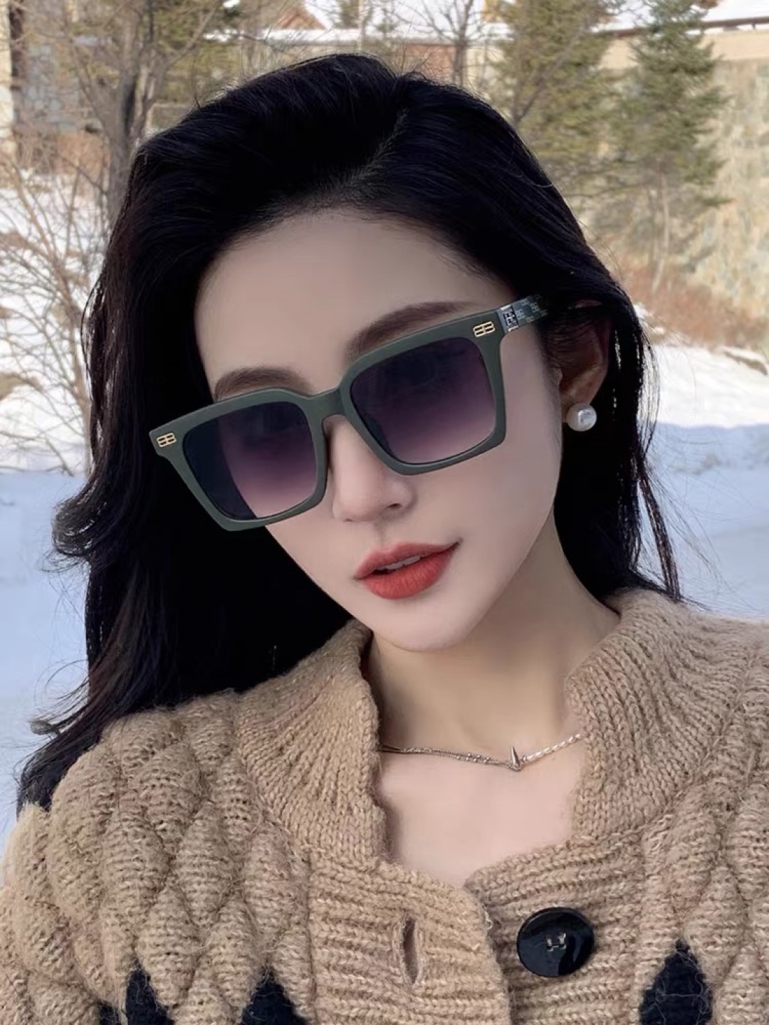 。。Balenciag*复古方框墨镜女ins高级感网红2025新款防晒遮阳圆脸显瘦太阳镜潮